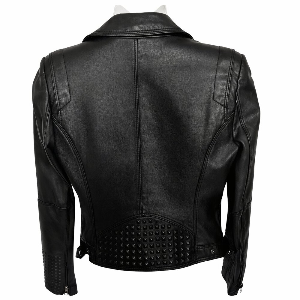 Zara Basic Collection Genuine Black Lamb Leather Embossed Studded Jacket - Picture 2 of 6